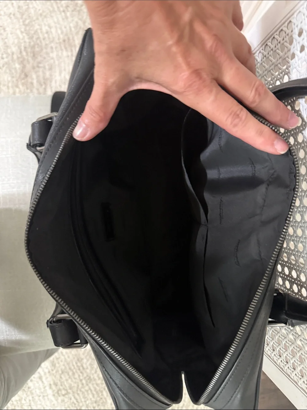 Lamborghini Black Leather Laptop Briefcase with Shoulder Strap